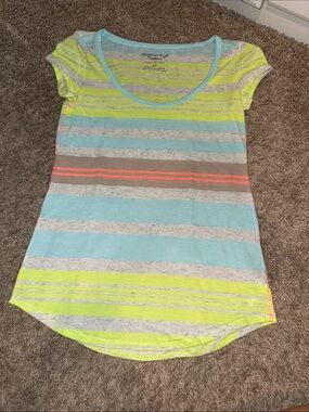 Striped Scoop Neck Tee in Neon Yellow, Aqua & Gray Favorite Tee